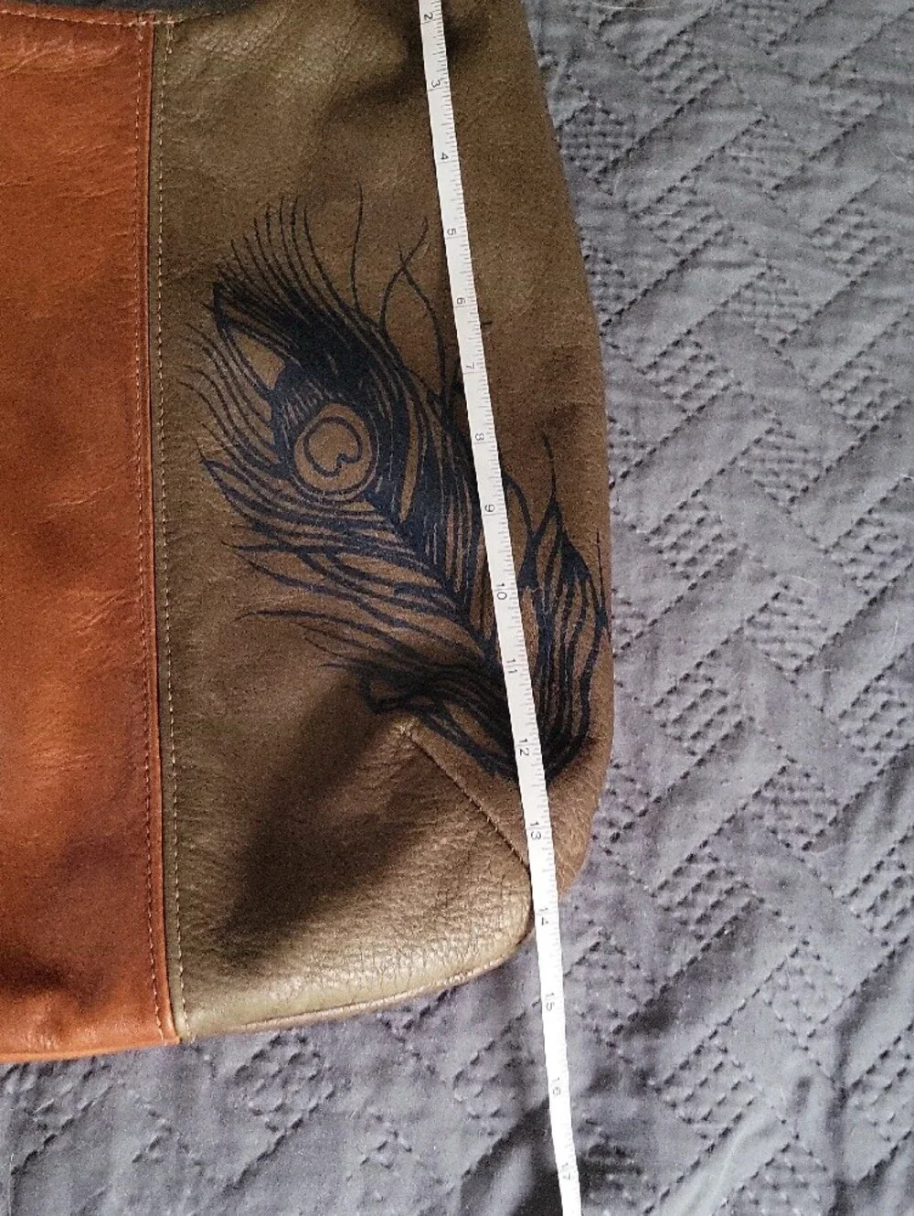 Stitch and Swash  Womens Hobo Bag in Brown and Tan with Peacock Feather Print